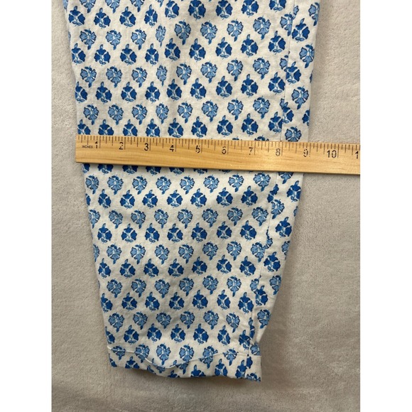 J.Crew Pants Womens 10 Blue Floral Linen Cotton Pull On Crop Coastal Beach - Picture 9 of 9